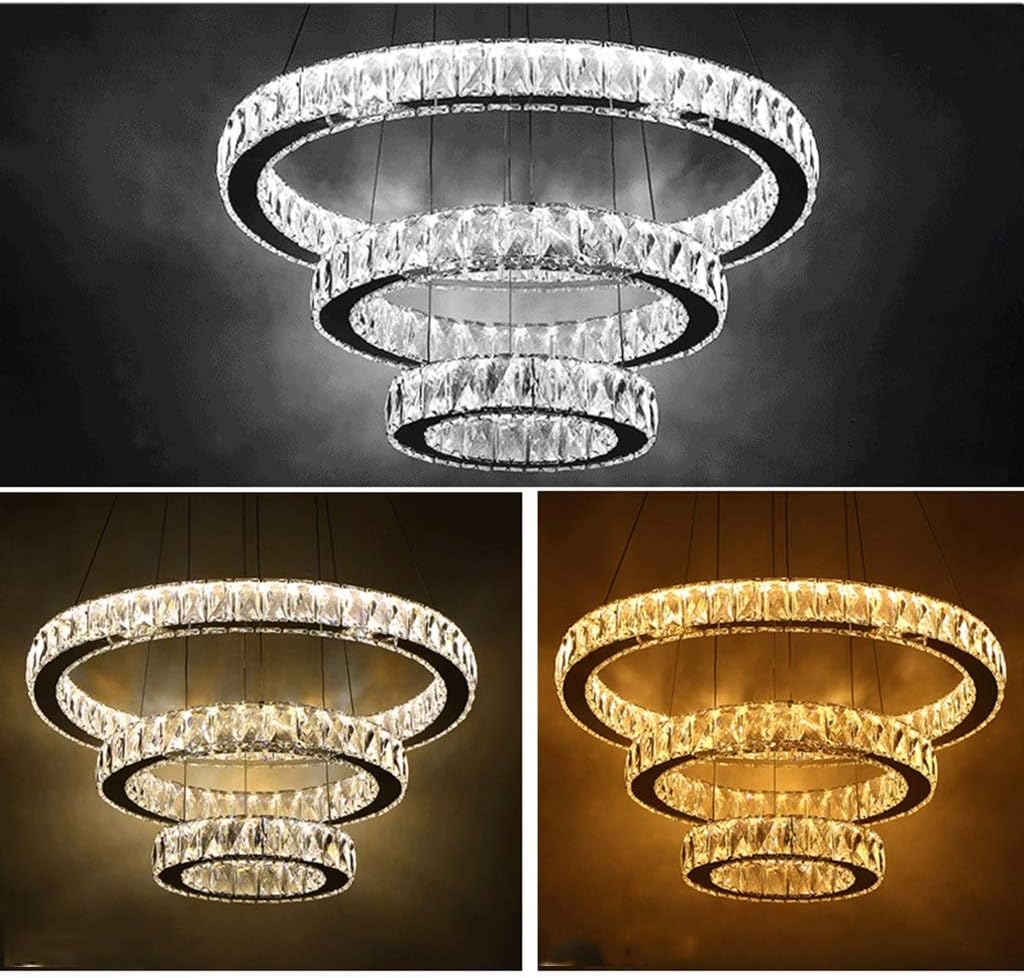 Modern Luxury LED Crystal Chandelier 3 Ring Round Pendant Lighting 3CC ...