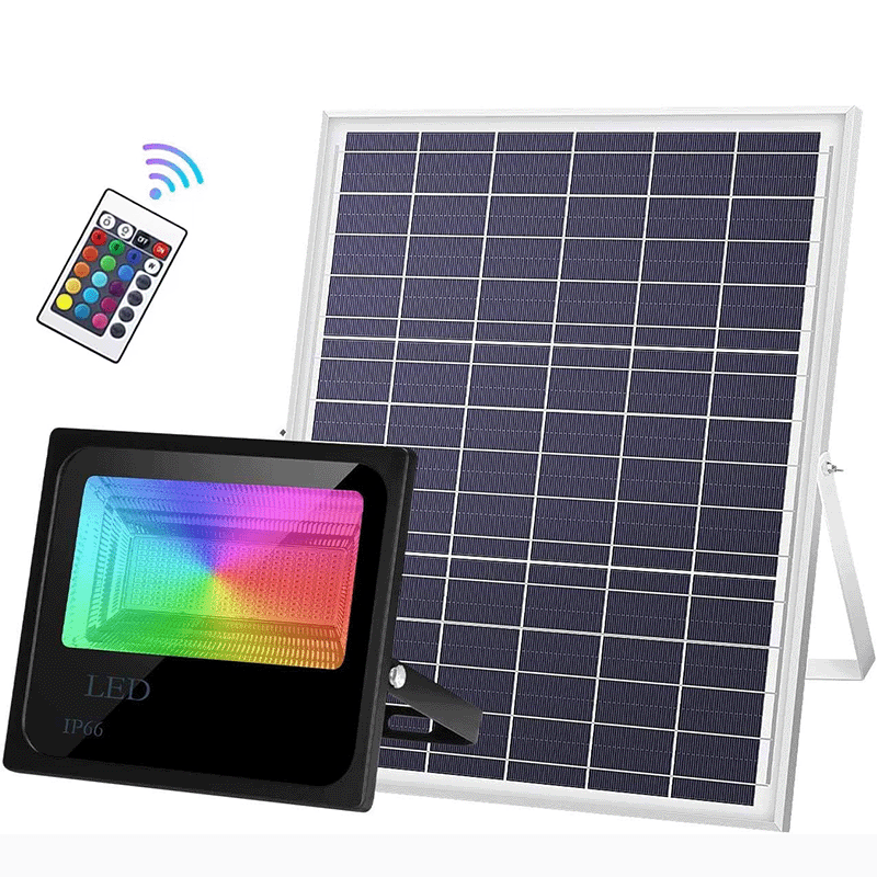 100W 15000mAH RGB Solar Flood Light Outdoor with Remote Control,for Yard/Farm/Garden/Pool Party(PVSL-100RGB)