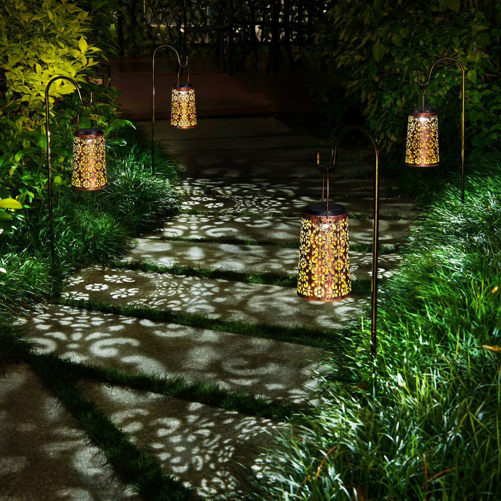 2 Pack Hanging Solar Lights Outdoor Waterproof, Metal Lantern Decorative Solar Powered Patio Decor for Garden Yard Backyard Porch Table Pathway Tree Lighting, Cool/Warm white