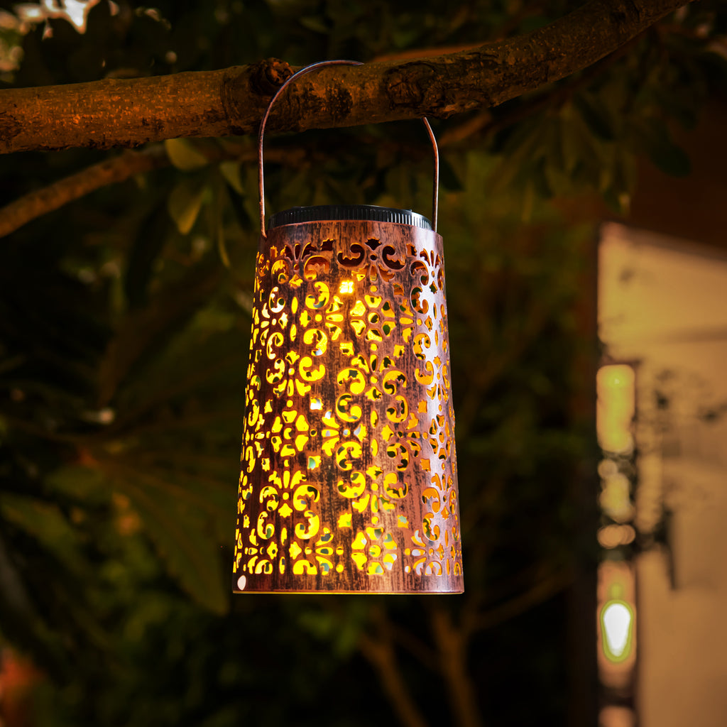 NFEVER 4-Pack White Solar Lanterns – Waterproof Outdoor Metal LED Lights For Garden, Patio, Table, Pathway