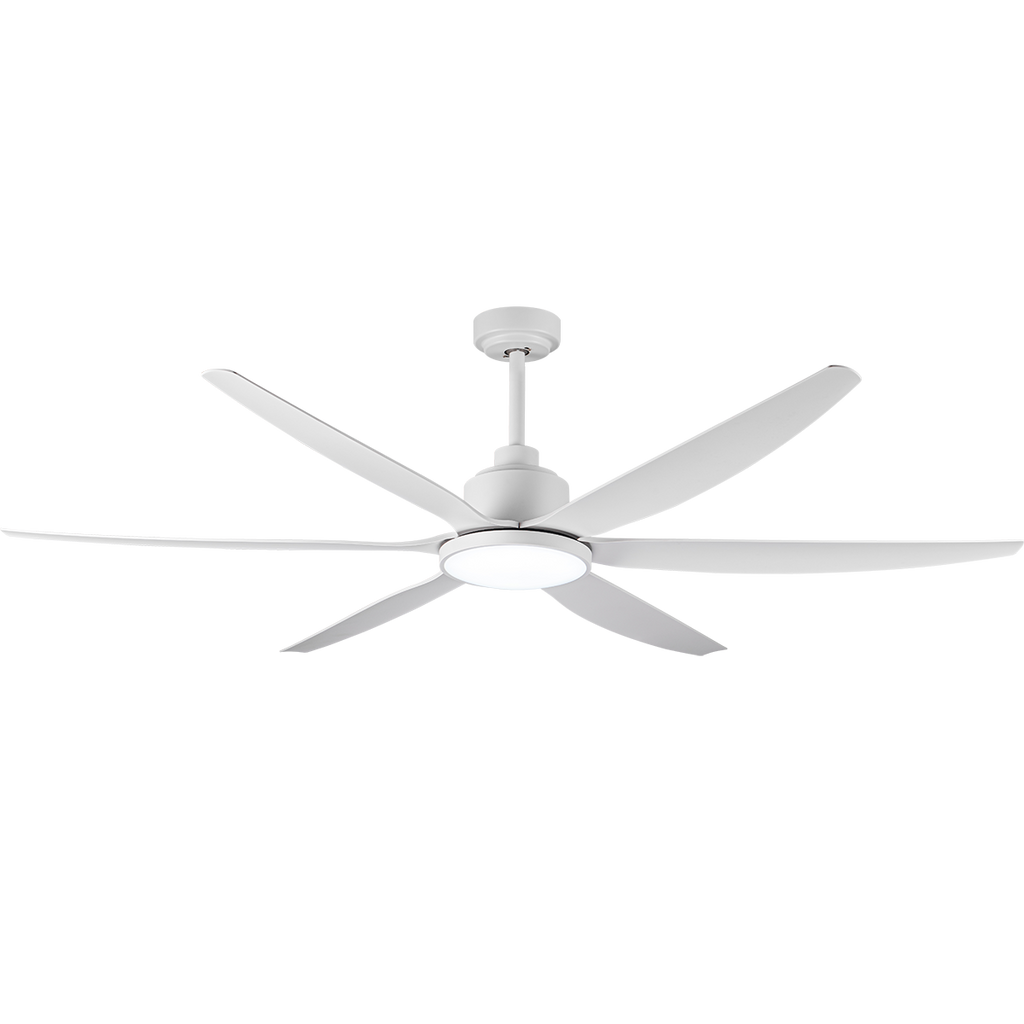 66" 167.6 CM 6 Blades Ceiling Fan DC Motor 3CCT 24W LED Light 6 Speed Remote Control -Matte White