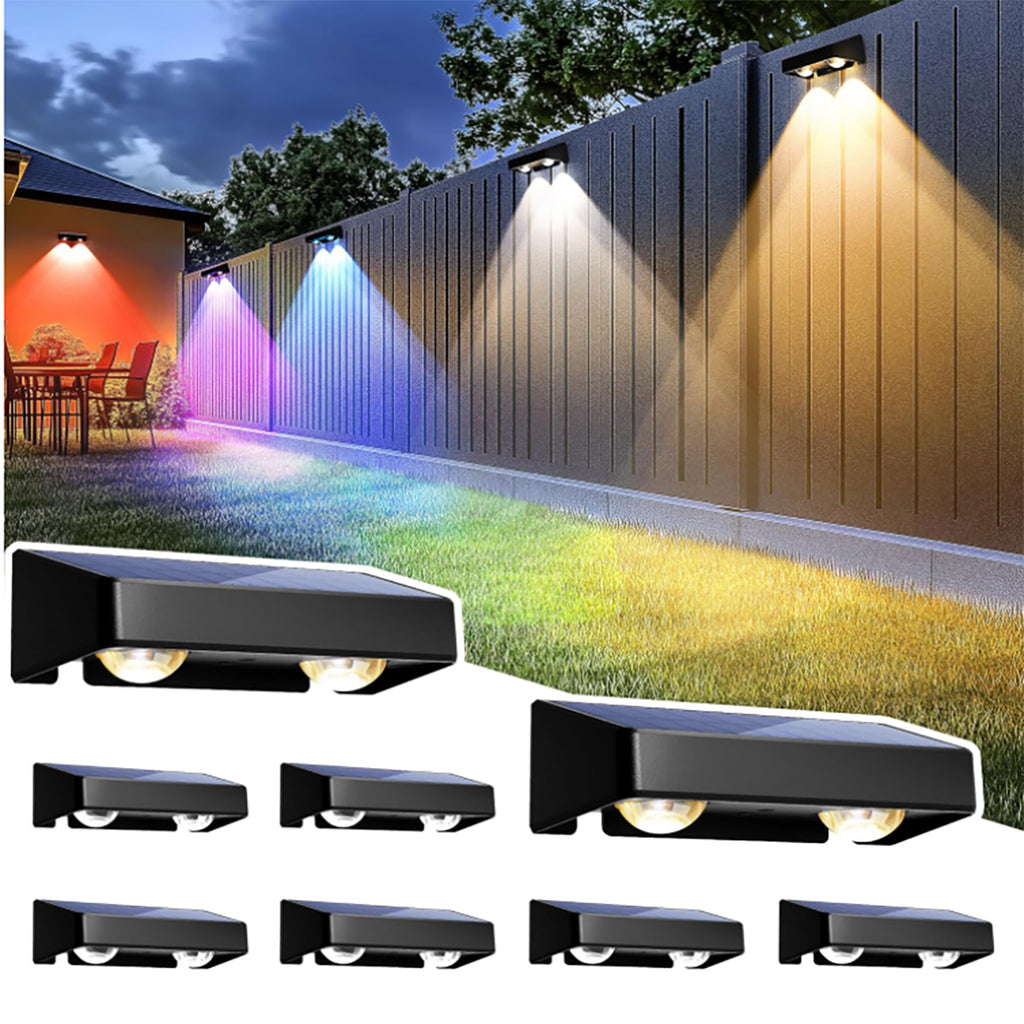 8 Pack Super Bright Solar Fence Lights Outdoor RGB Solar Wall Lights IP65 for Railing, Wall, Deck, Fence(PVSL-F04Y)