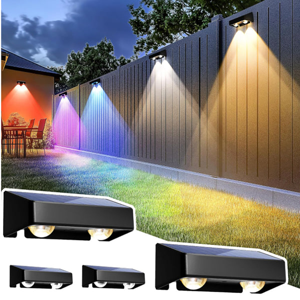 4 Pack Super Bright Solar Fence Lights Outdoor RGB Solar Wall Lights IP65  for Railing, Wall, Deck, Fence(PVSL-F04Y)