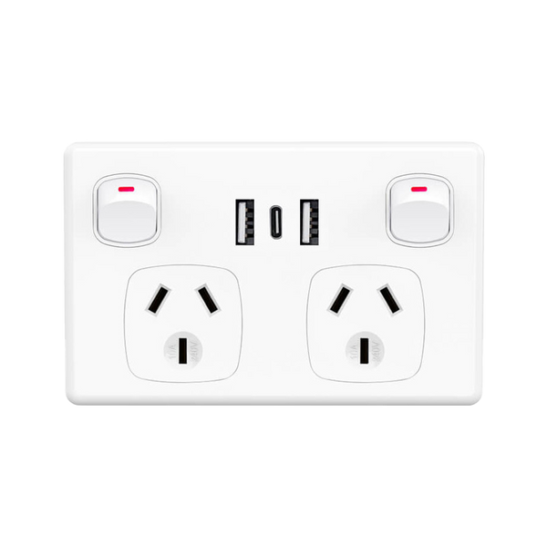 10A FAST Charge 3.6 A Dual USB&Type-C Double Power Point GPO Wall outlet