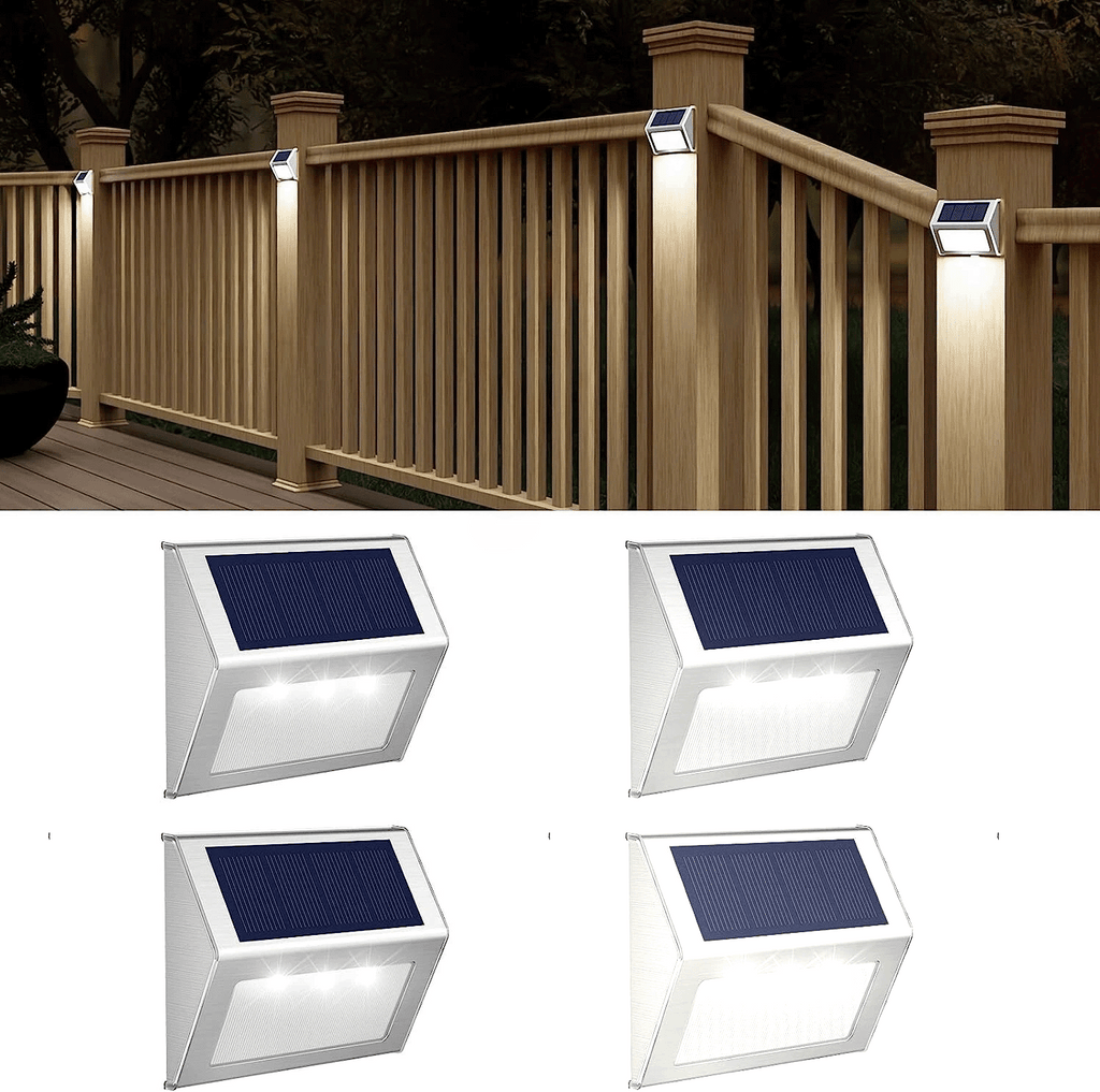4 Pack Outdoor Solar Fence Lighting Garden Backyard Patio Yard Stair Step Wall Railing Post(Cool White)