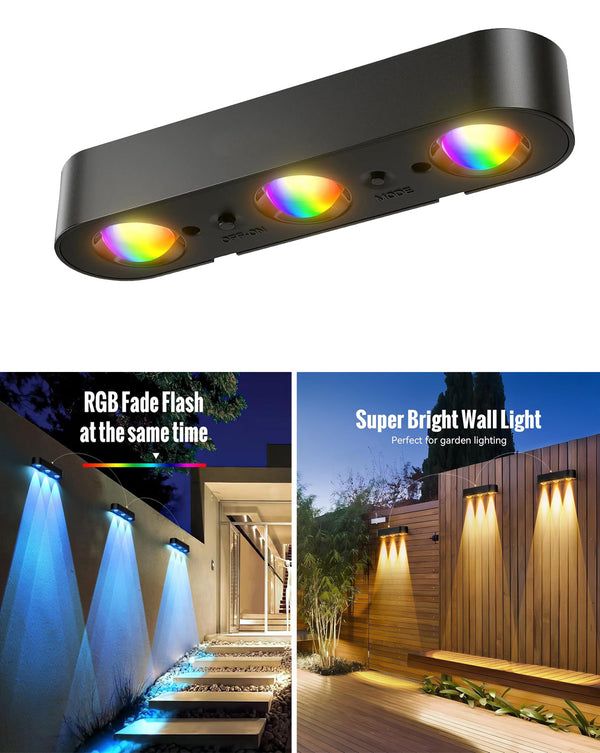 4 Pack Solar Wall Fence Lights Synchronously Change Color Solar Powered  Decor Light for Wall, Rail, Porch, Backyard, Garden(PVSL-F04E)