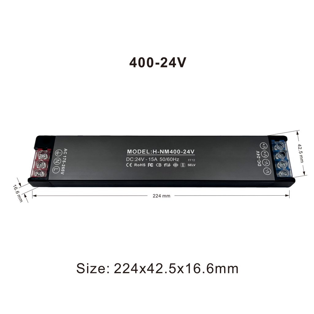 400W 24V 16.6A LED Driver IP55  Power Supply Aluminium Transformer