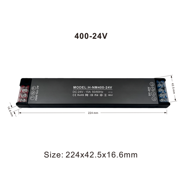 400W 24V 16.6A LED Driver IP55  Power Supply Aluminium Transformer