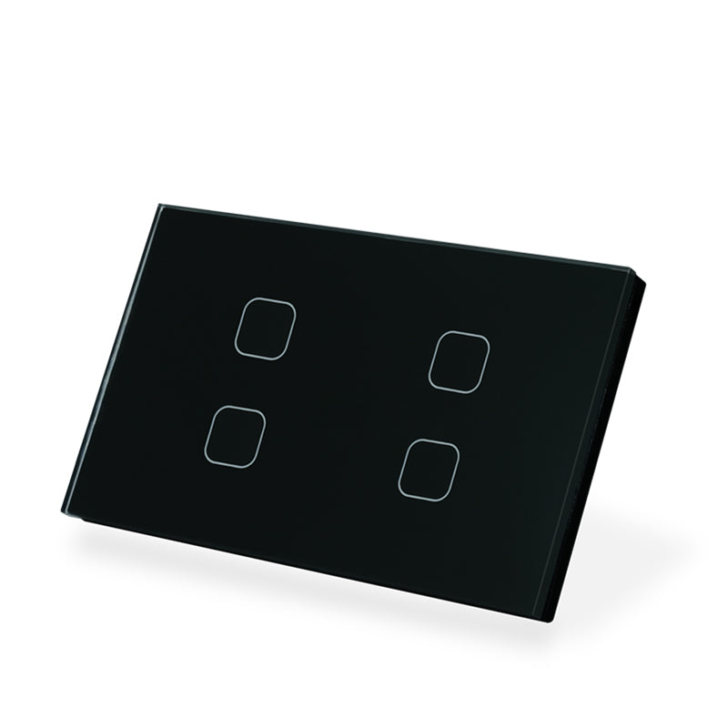4 Gang 1 Way AU Standard Luxury Glass Panel LED Wall Light Touch Switch In Black
