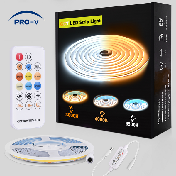 24V 576D COB Strip Light CCT (2700K-6500K) IP20 ( 10M/Roll +Remote controller)