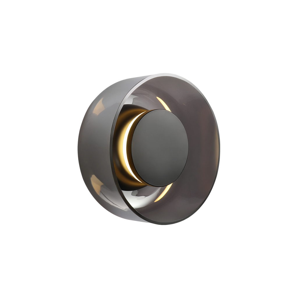 Modern Glass Circular Indoor Wall Light in Smoke Grey