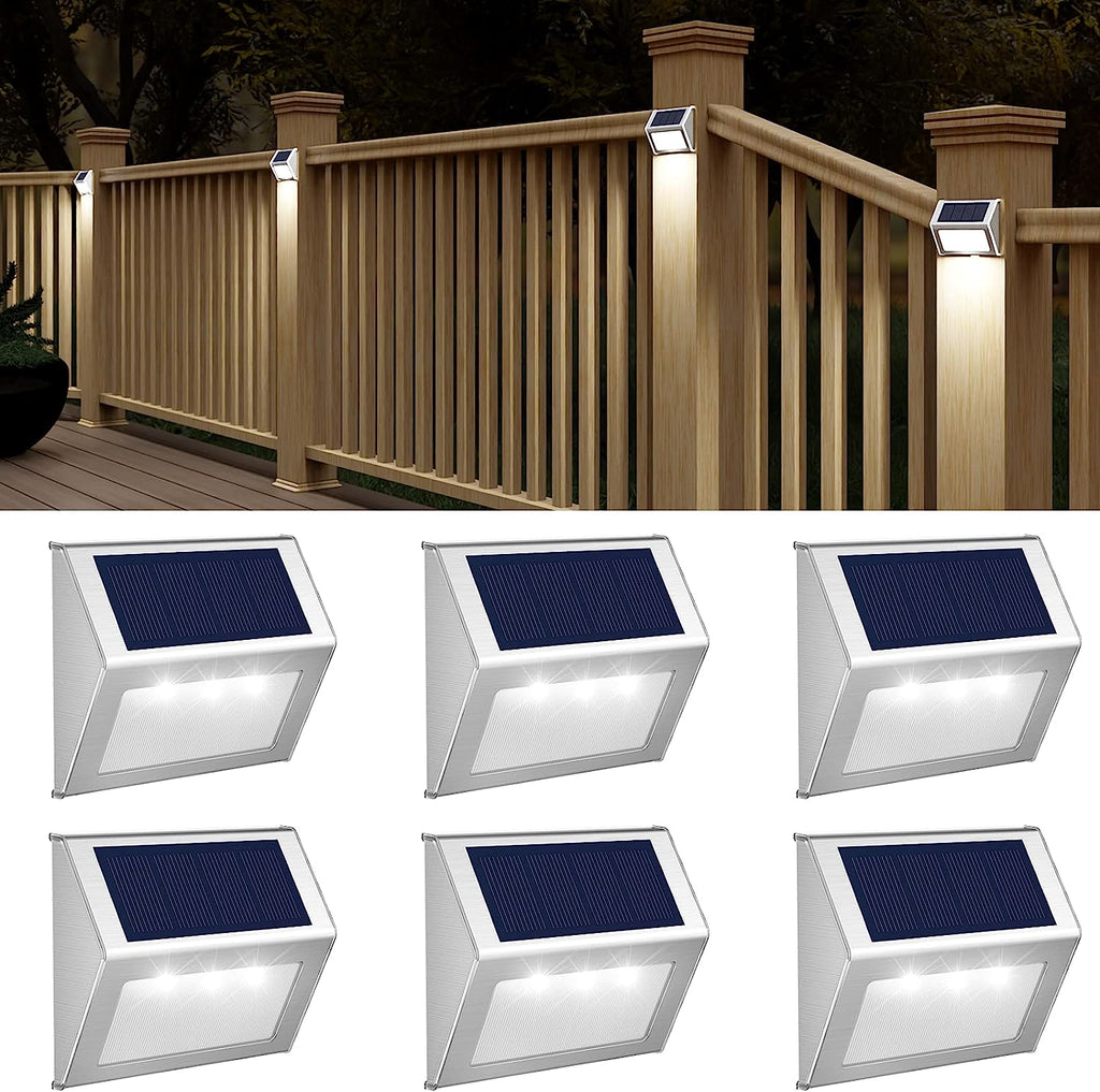 6 Pack Outdoor Solar Fence Lighting Garden Backyard Patio Yard Stair Step Wall Railing Post(Cool White)