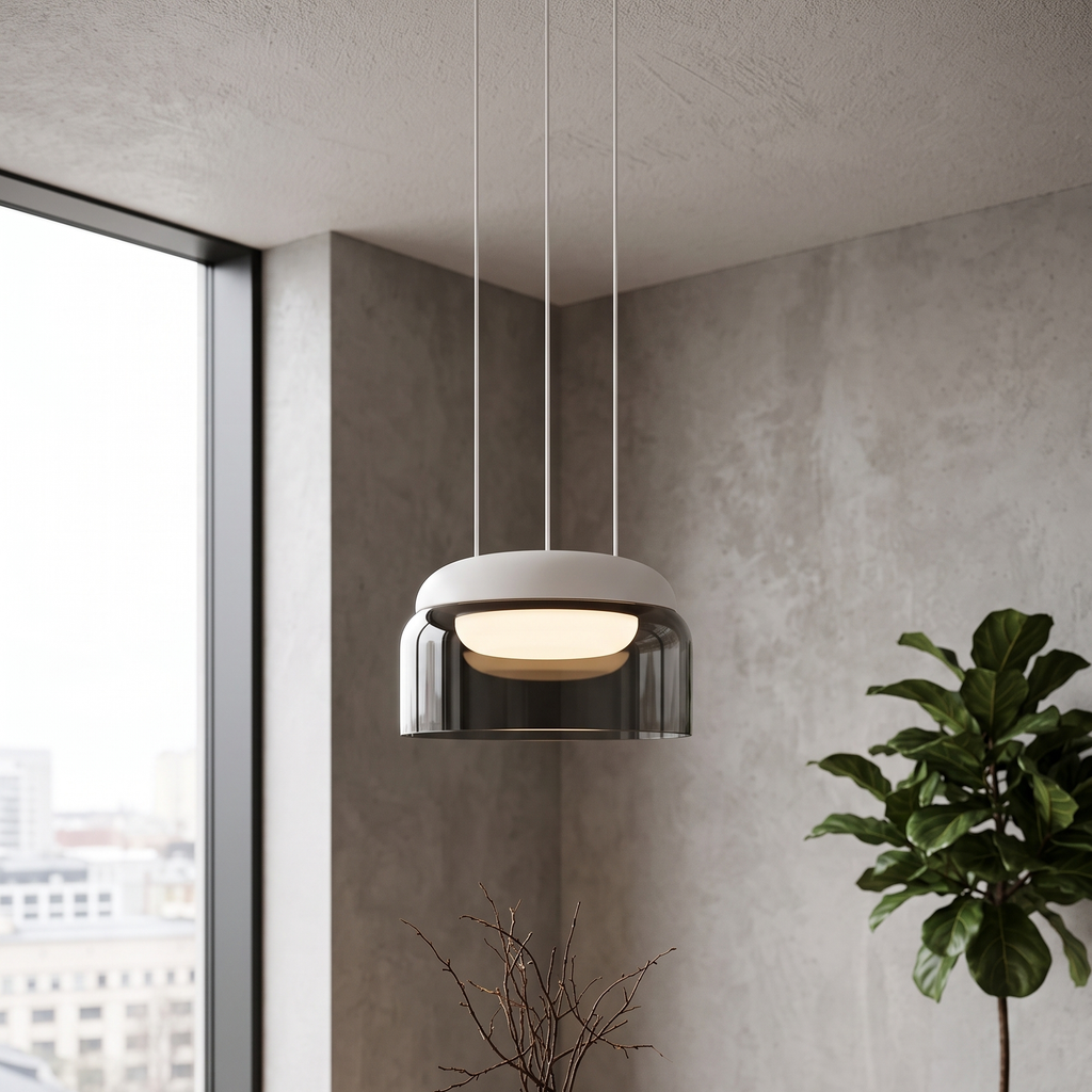 Modern Glass Circular LED Pendant Light in Smoke Grey