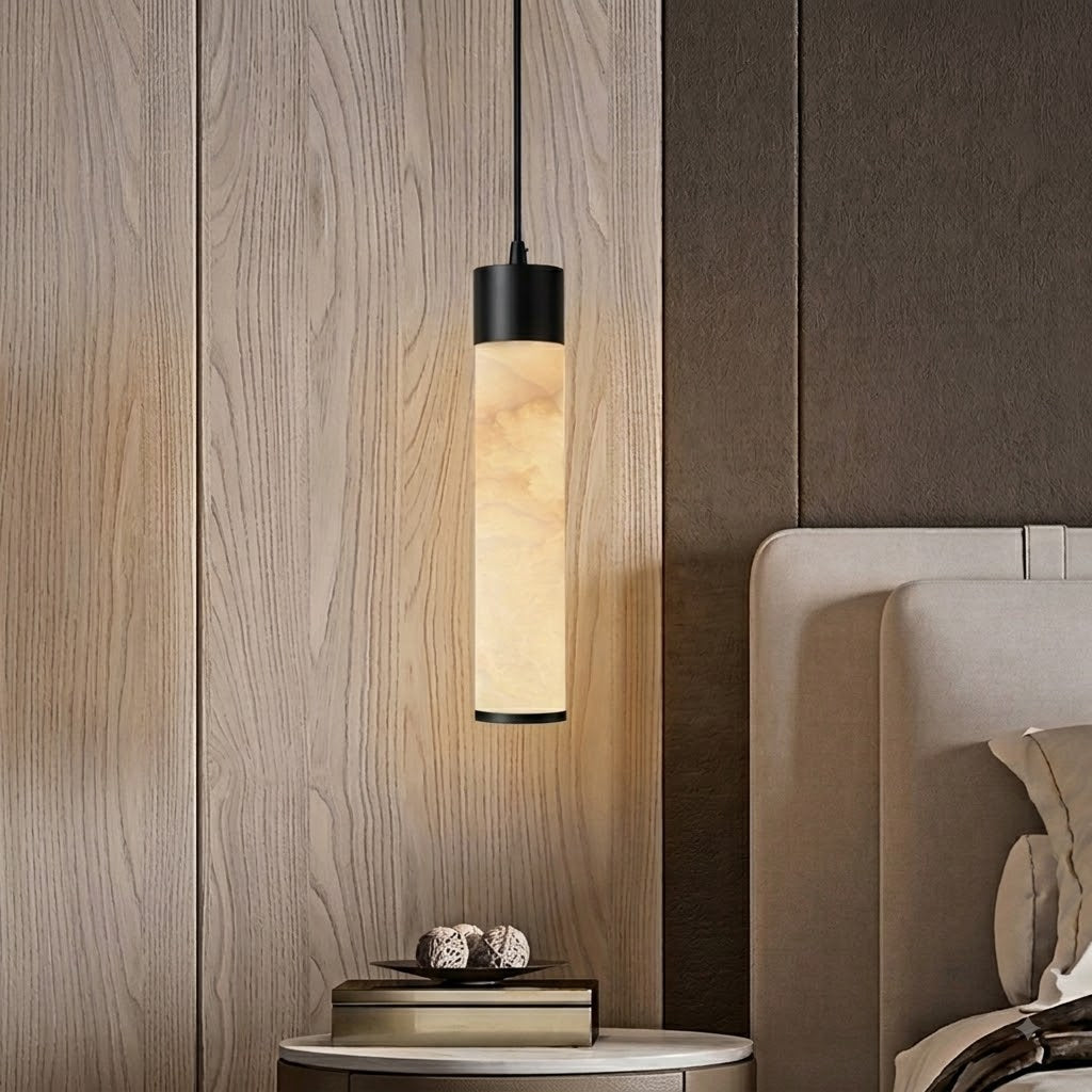Spanish Marble LED Pendant Light 12W Tri-color Alabaster Stone Look In Black