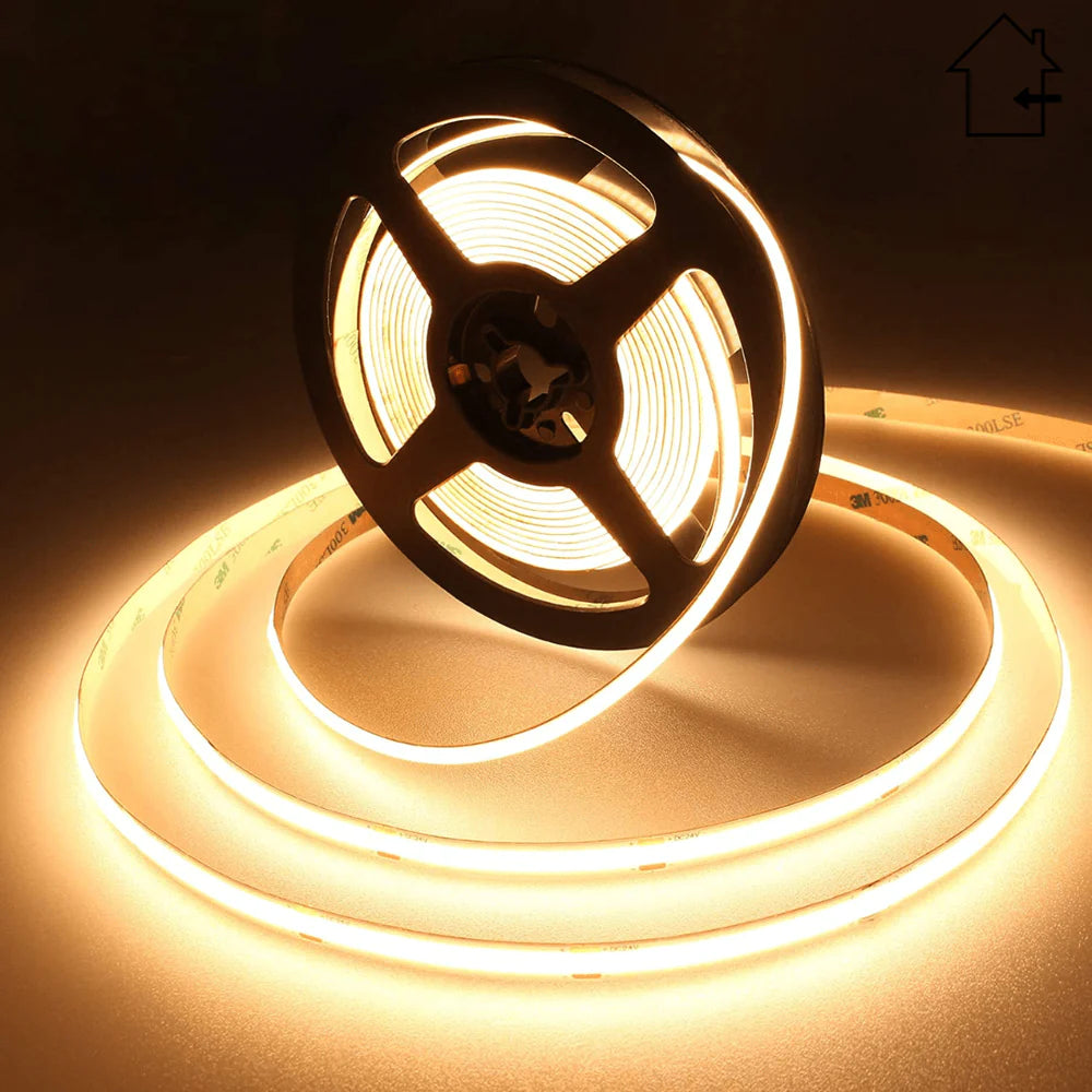24V 10M  COB Strip Light Kit  120W Driver 8MM Width 12W/M & 480 LEDs /M 3000K