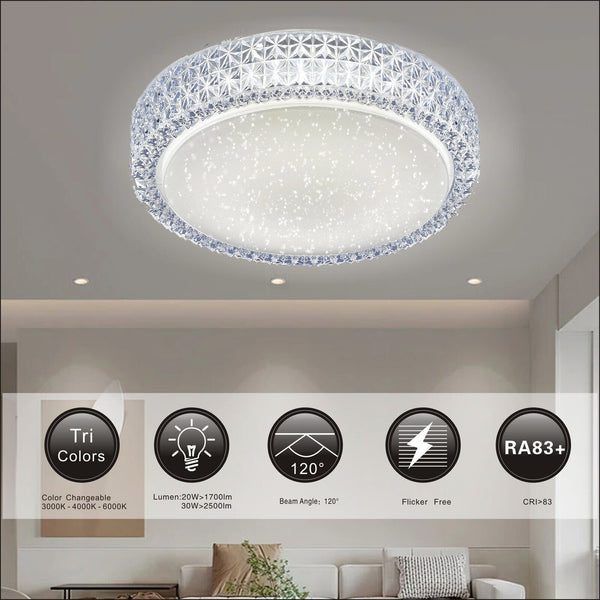 30W Modern Luxury Crystal LED Round Ceiling  Light Corridor Bedroom Light 3CCT