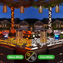 2 Pack Hanging Solar Lights Outdoor Waterproof, Metal Lantern Decorative Solar Powered Patio Decor for Garden Yard Backyard Porch Table Pathway Tree Lighting, Cool/Warm white