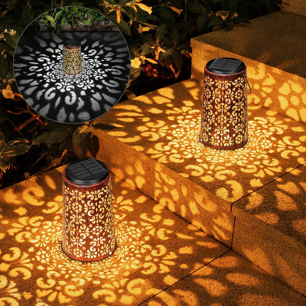 2 Pack Hanging Solar Lights Outdoor Waterproof, Metal Lantern Decorative Solar Powered Patio Decor for Garden Yard Backyard Porch Table Pathway Tree Lighting, Cool/Warm white