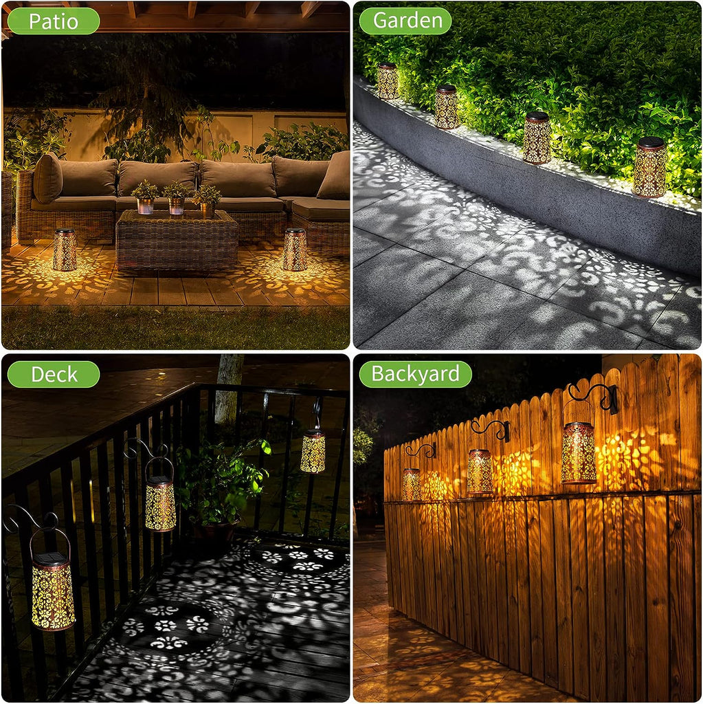 2 Pack Hanging Solar Lights Outdoor Waterproof, Metal Lantern Decorative Solar Powered Patio Decor for Garden Yard Backyard Porch Table Pathway Tree Lighting, Cool/Warm white