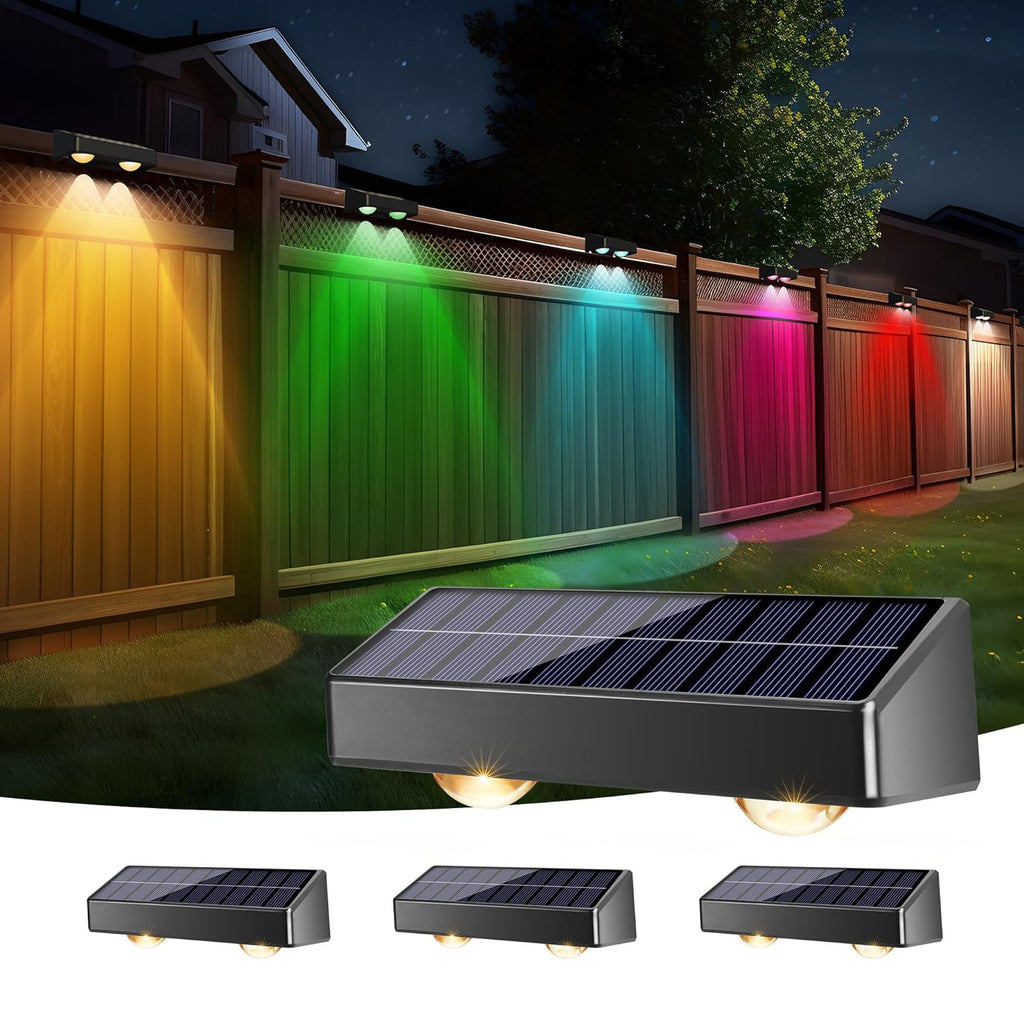 4 Pack Super Bright Solar Fence Lights Outdoor RGB Solar Wall Lights IP65  for Railing, Wall, Deck, Fence(PVSL-F04Y)