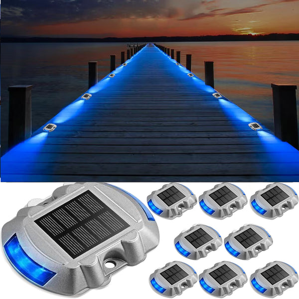 4-Pack Solar Deck / Dock Lights IP67 Waterproof Outdoor Warning Step Lights for Driveway Sidewalk Garden Pathway Yard Blue(PVDS-012B)