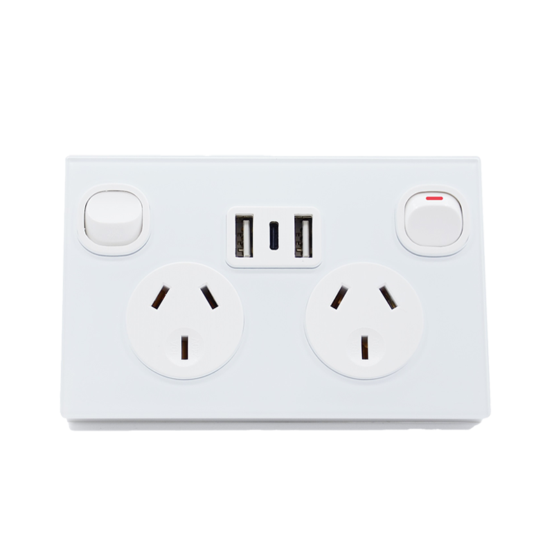 Glass Panel 10A FAST Charge 3.6 A Dual USB&Type-C Double Power Point GPO Wall outlet