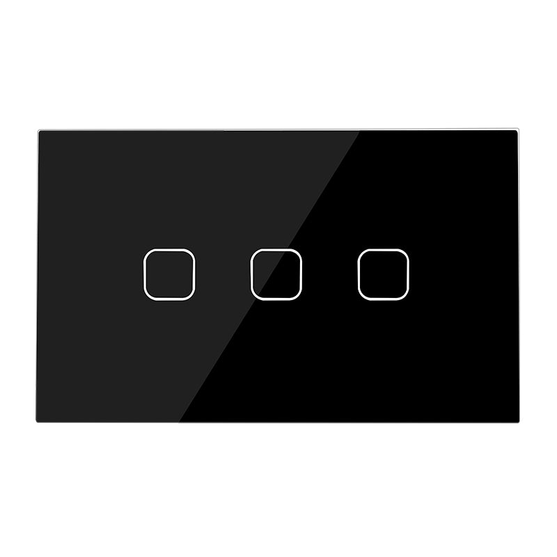 3 Gang 1 Way AU Standard Luxury Glass Panel LED Wall Light Touch Switch In Black