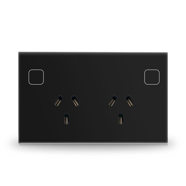Touch Switch Double Power Point Outlet AU Standard Luxury Black Glass Pane
