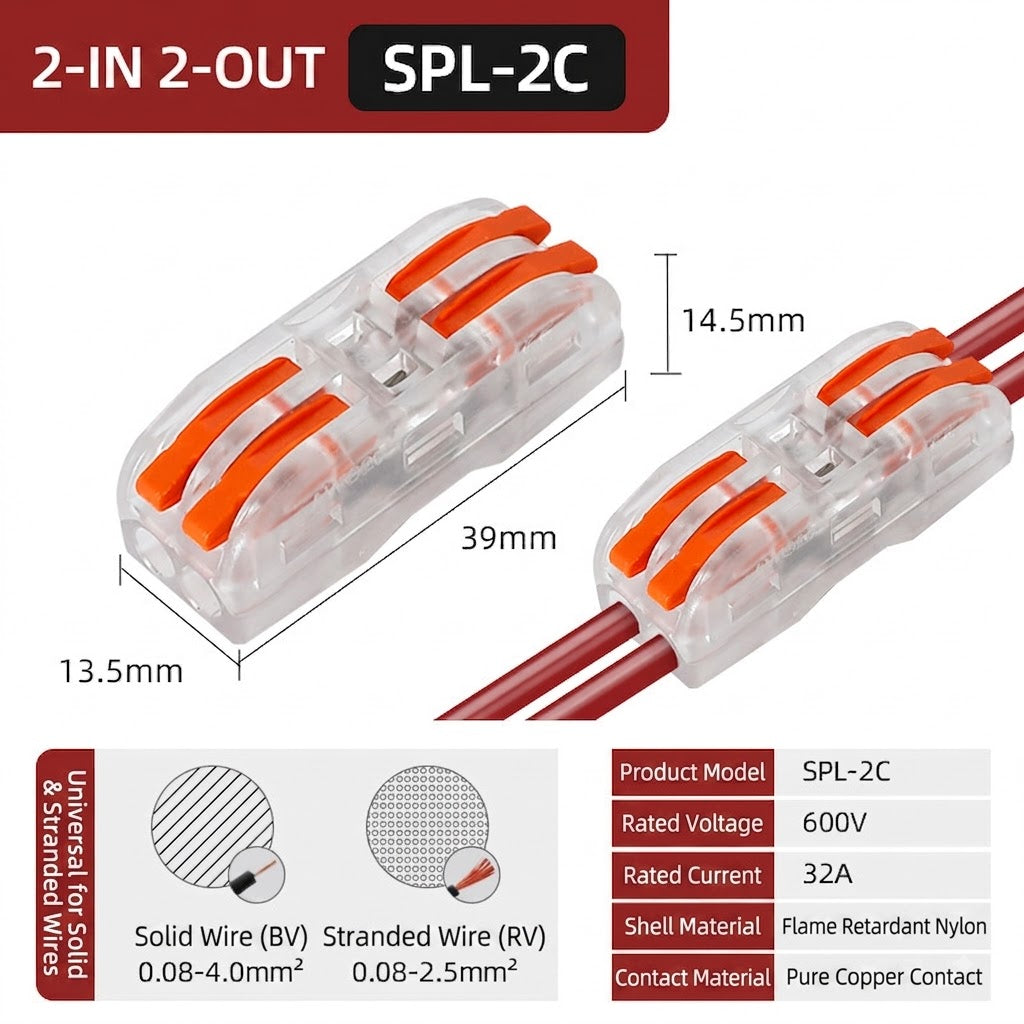 2 in 2 out  Lever Wire Connector Compact Splicing Quick Connector