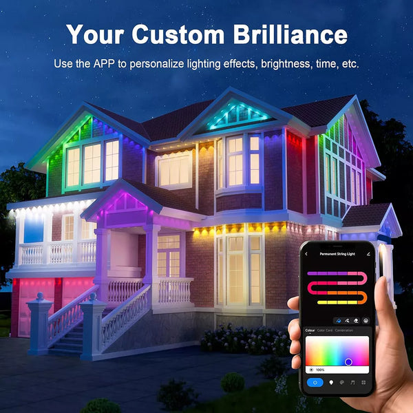 30m 72 Bulbs RGBIC&2200-6500K CCT Permenent Outdoor Eaves Strip Lights APP&Voice&Remote Control