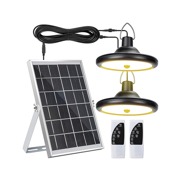 Dual-Head LED Solar Pendant Lights with 5M Cord Shed Garage Lights Warm white（PVSL-056WW)）